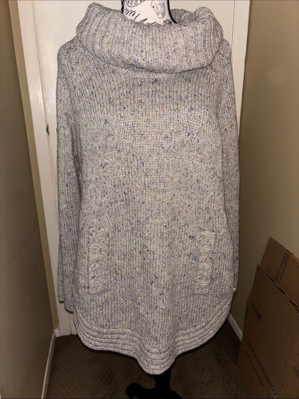 Cozy Cove Women's Speckled beige Cowl Neck Sweater